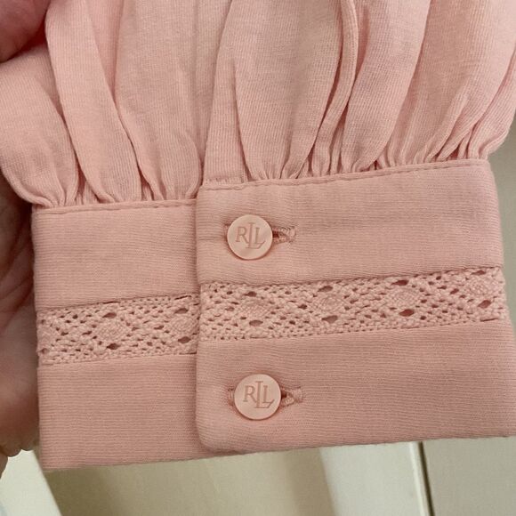 NWT Polo RALPH LAUREN PEACH PINK LACED EMBROIDERED LONG SLEEVE WOMAN Top XL - Picture 10 of 14